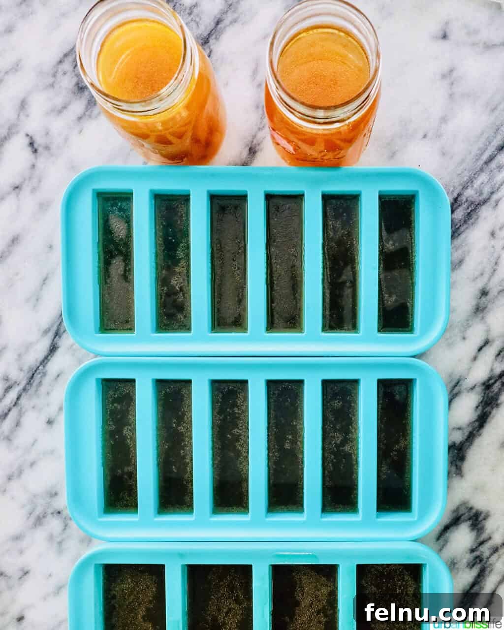 Mason jars and Souper Cubes filled with chicken stock