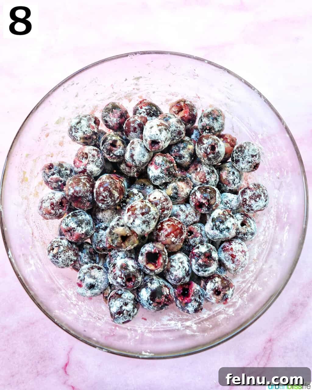 Mixed cherry filling in a glass bowl