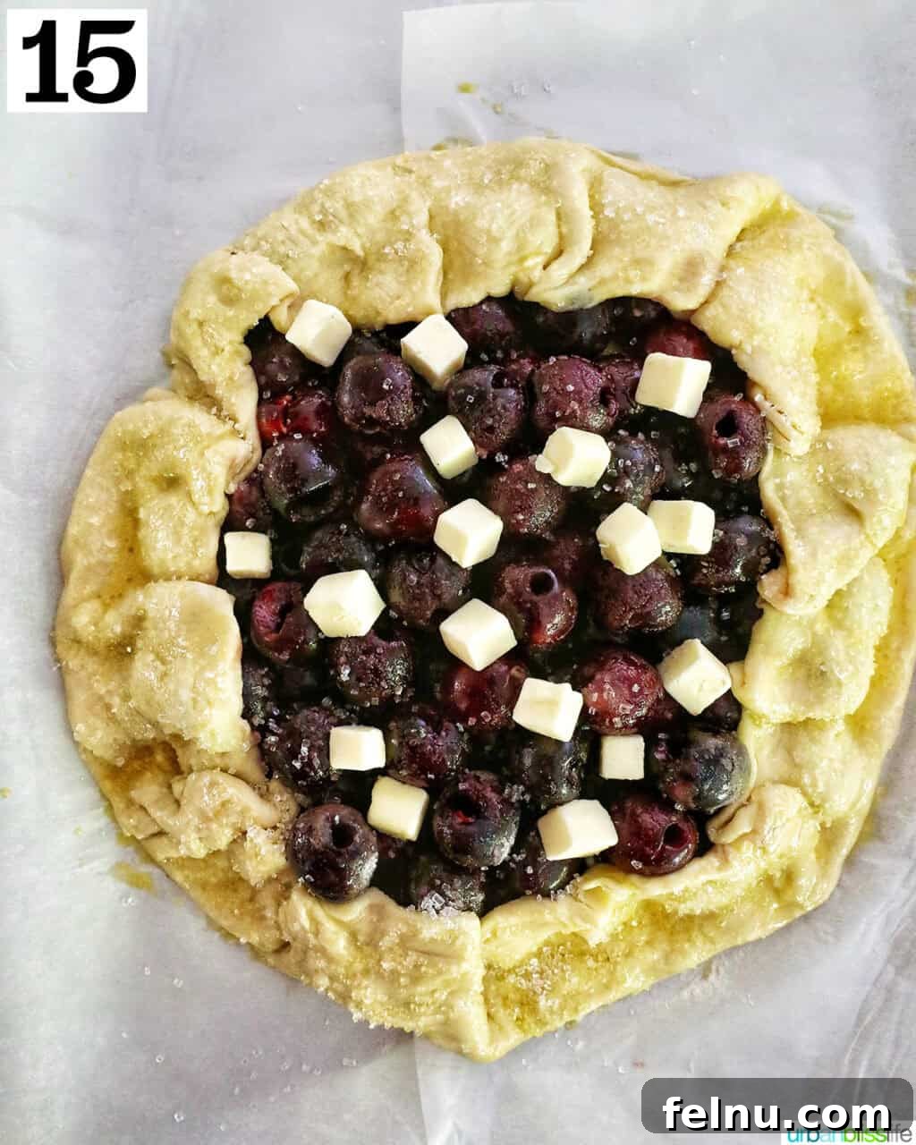 Unbaked cherry galette ready to go in the oven.
