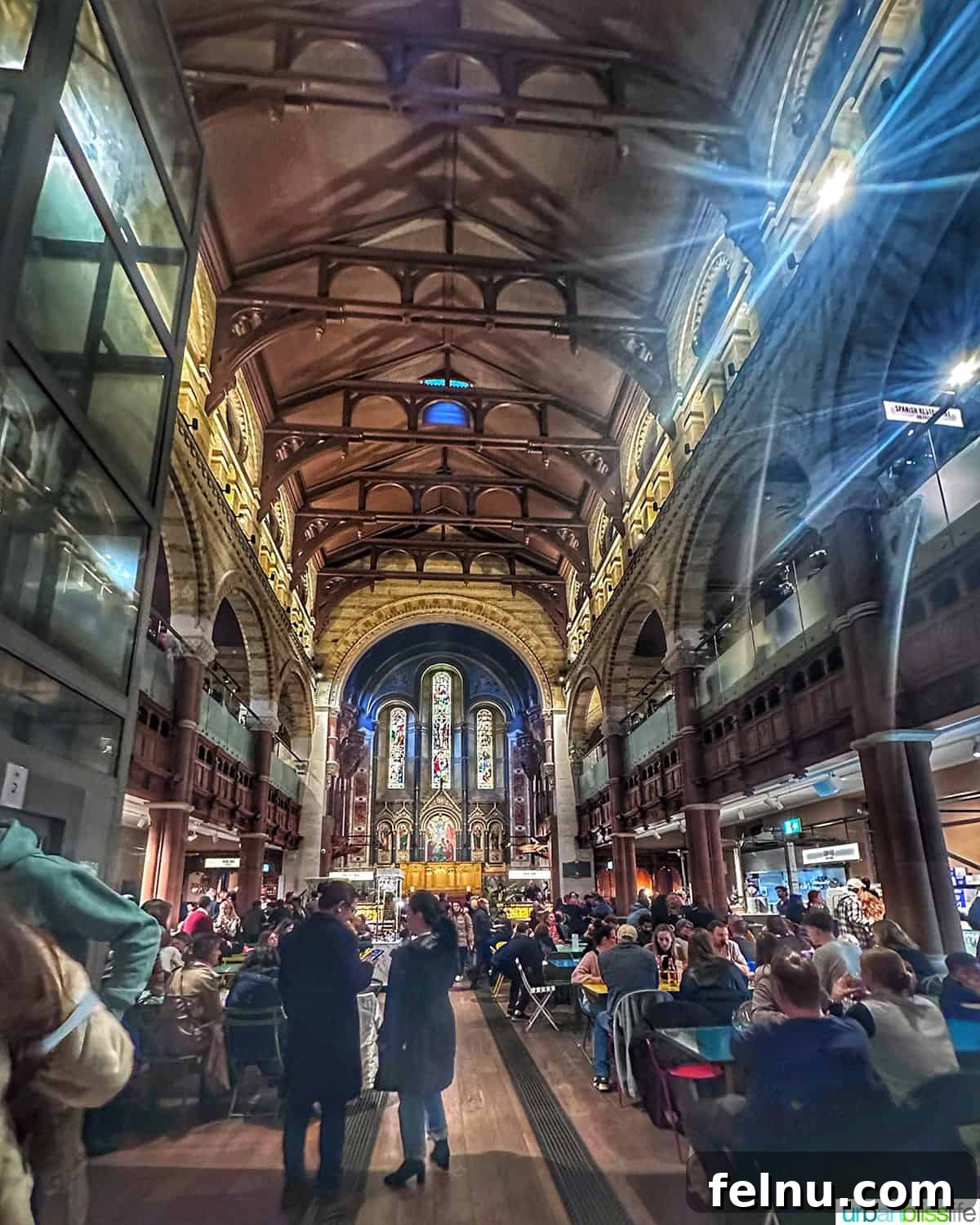 London's Culinary Gems 22 The grand interior of Mercato Mayfair food hall in London, showcasing its unique setting within a converted church.