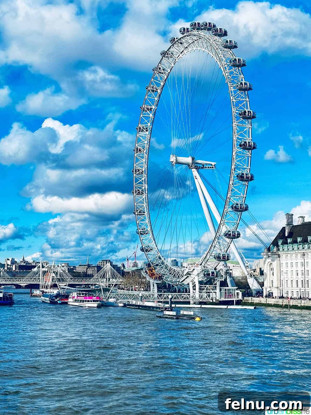 London's Culinary Gems 27 The iconic London Eye and the River Thames at dusk, with city lights reflecting on the water, a popular London landmark.