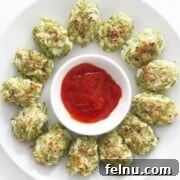 Vegan and gluten-free broccoli tots, baked until crispy