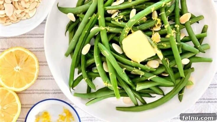 Microwaved green beans with lemon zest and almonds