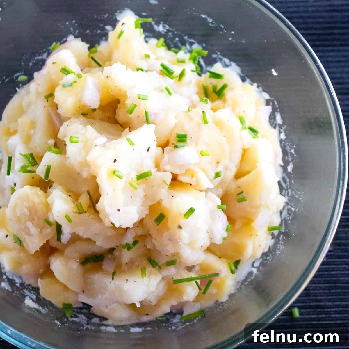 Warm Bavarian potato salad with a vinegar and oil dressing