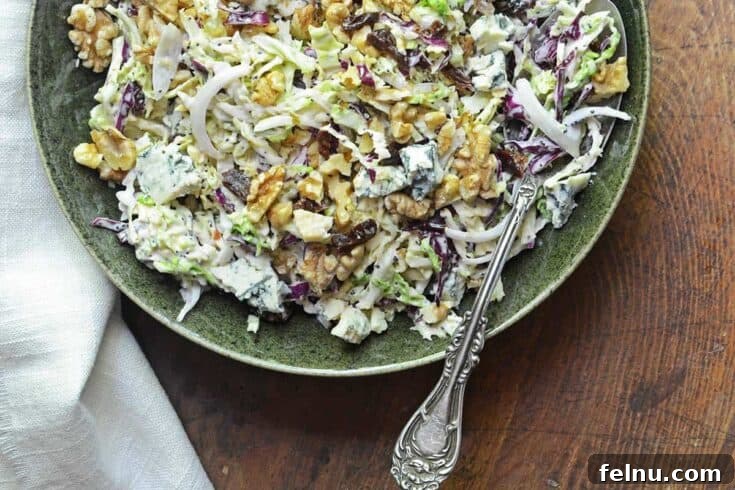 Creamy coleslaw with tart cherries, blue cheese, and toasted walnuts