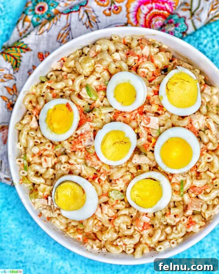 Sweet and savory Filipino macaroni salad with crunchy vegetables