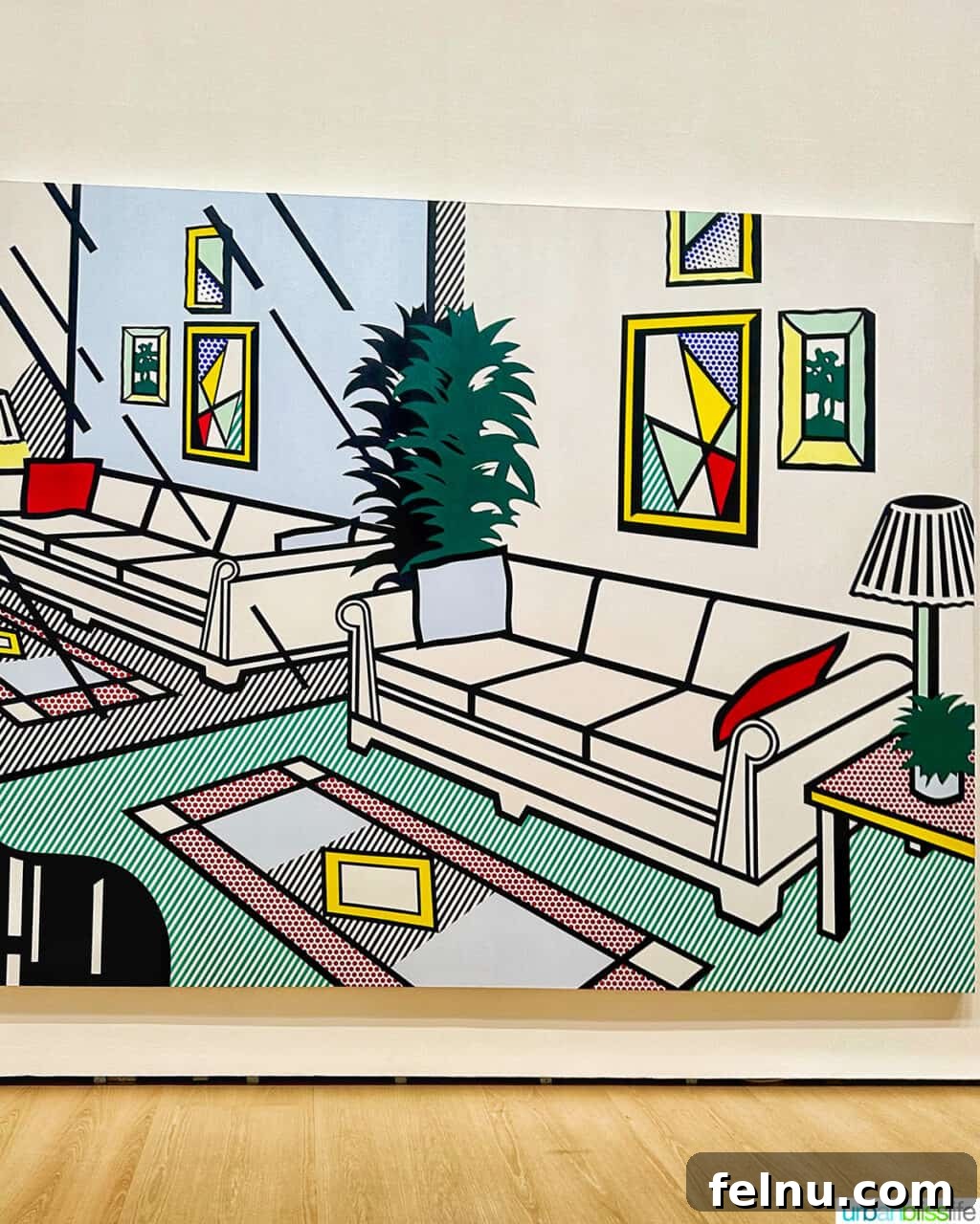 Bilbao Unveiled: Exploring Spain's Basque Masterpiece 8 Lichtenstein's distinctive pop art painting, characterized by bold lines and vibrant colors, on display inside the Guggenheim Museum Bilbao.