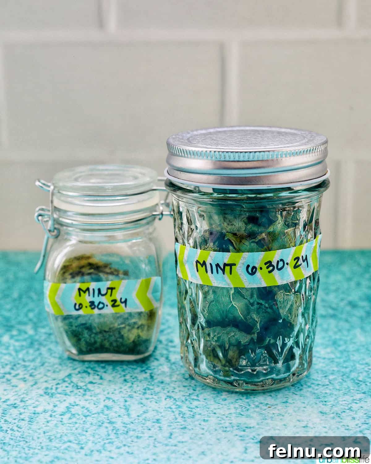 Dried mint leaves in a mason jar