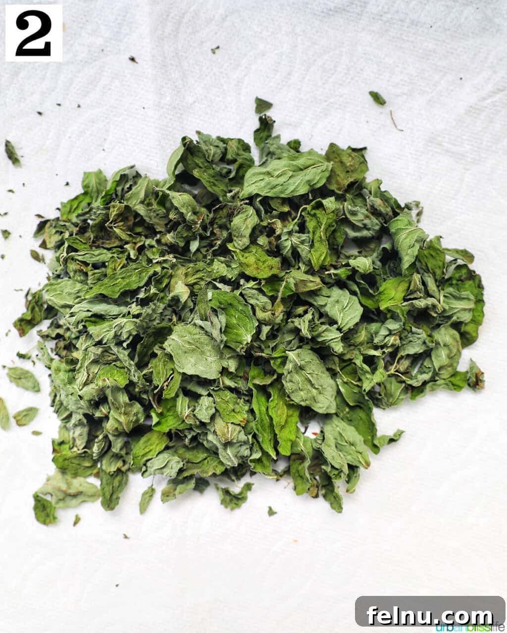 How to Dry Oregano at Home 7 dried oregano leaves on a paper towel.