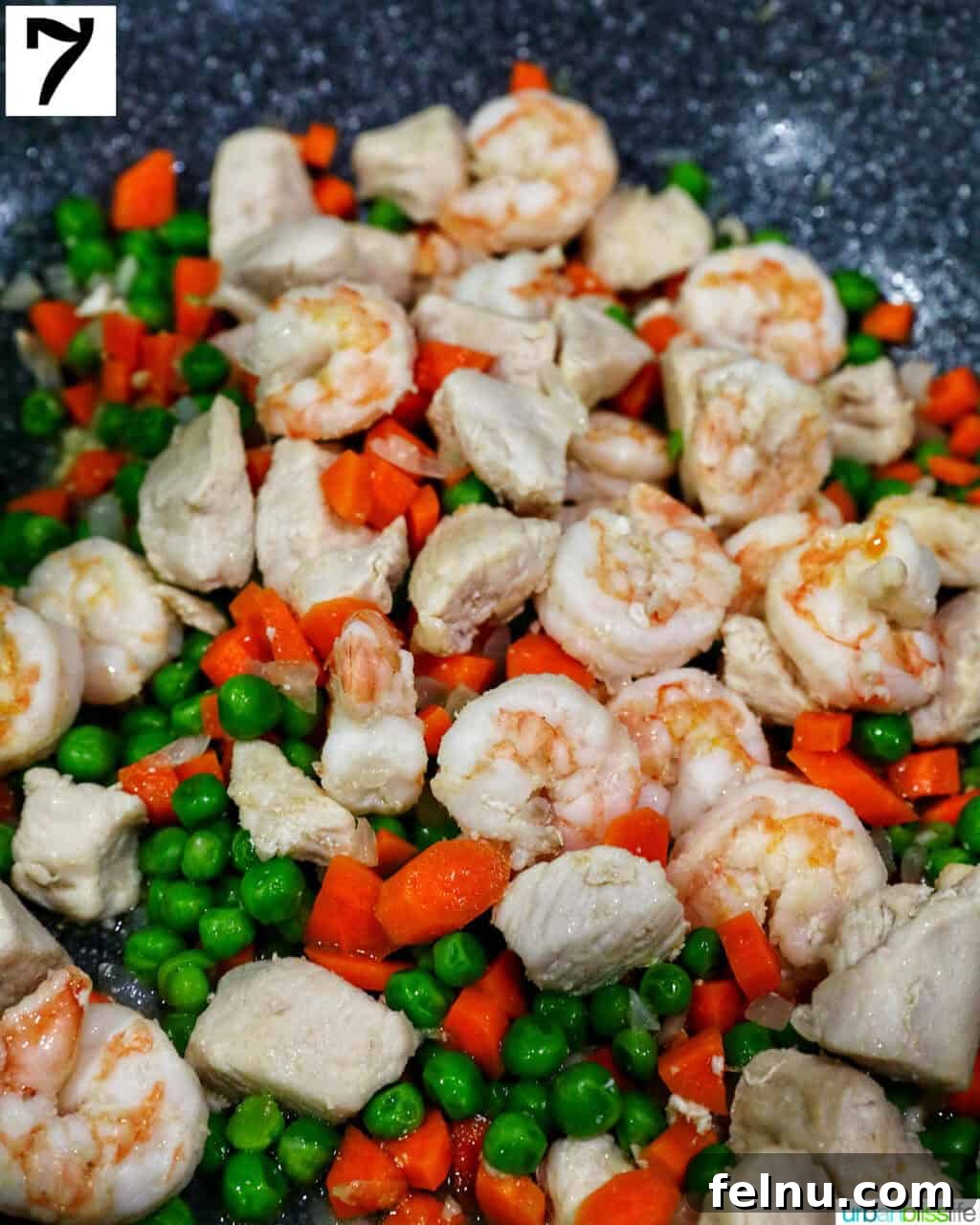 Shrimp and Chicken Stir-Fry Rice Bowl 12 Shrimp added to the wok with chicken and vegetables