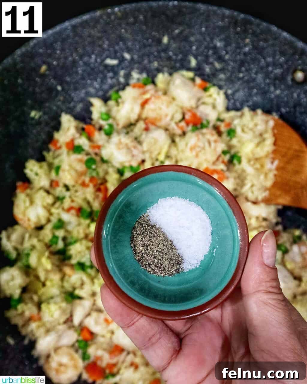 Shrimp and Chicken Stir-Fry Rice Bowl 16 Seasoning the fried rice