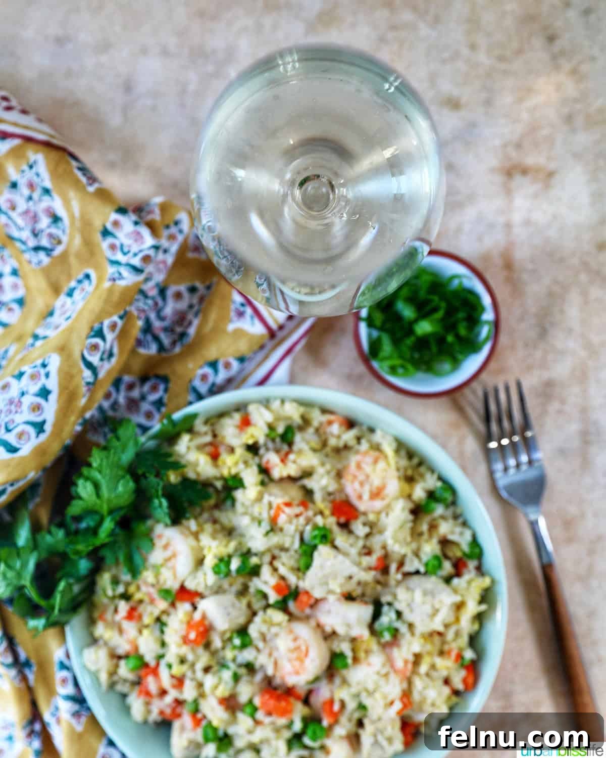 Shrimp and Chicken Stir-Fry Rice Bowl 18 Shrimp and chicken fried rice with white wine