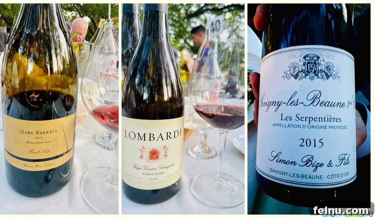The World Pinot Noir Gala 8 A curated selection of fine Pinot Noir wines, elegantly presented on a table at the Grand Dinner, inviting guests to savor each vintage.