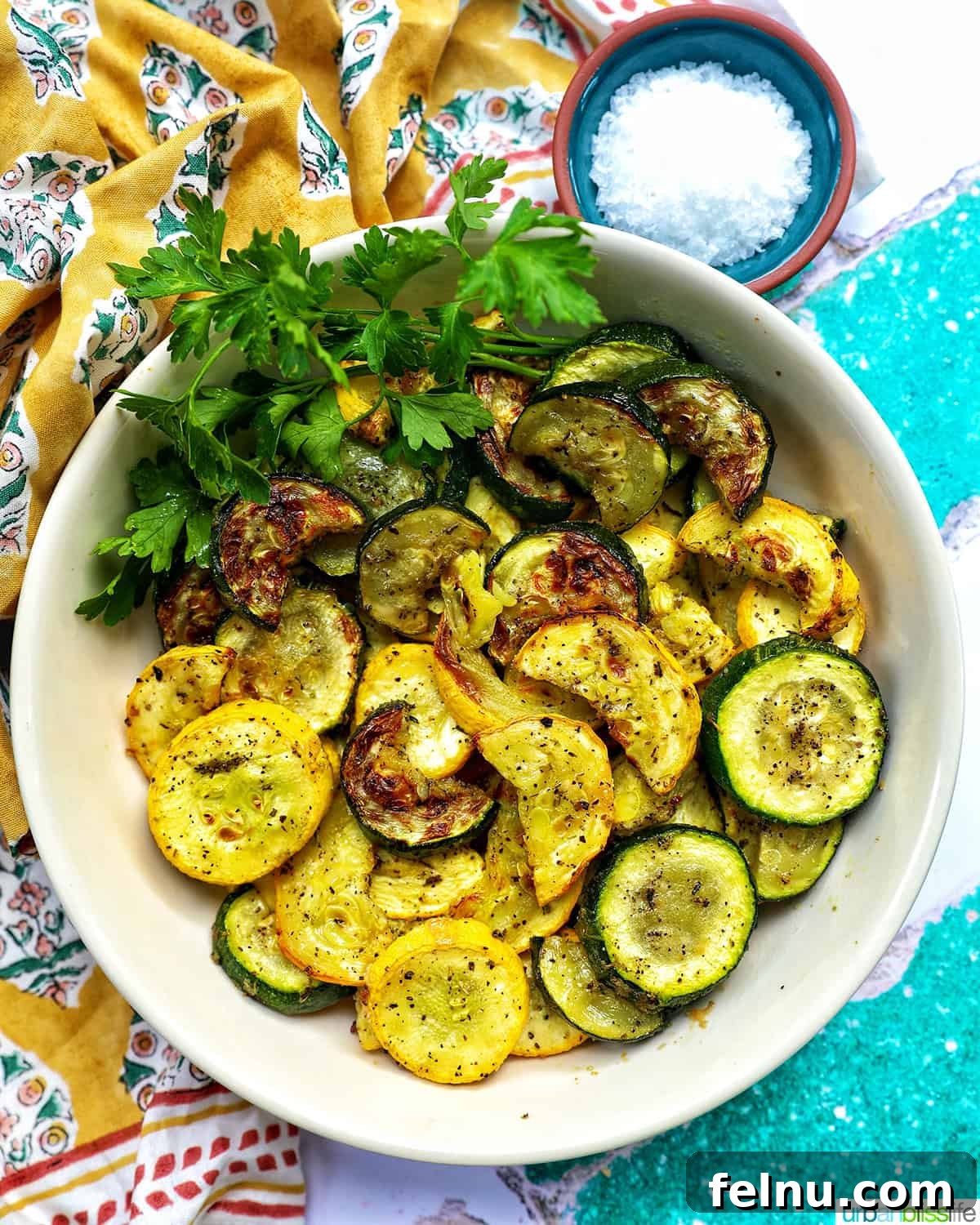 Air Fryer Zucchini and Squash Medley 14 Overhead view of air fryer zucchini and squash