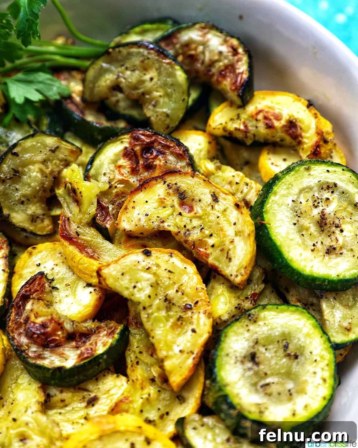 Air Fryer Zucchini and Squash Medley 3 Close-up of perfectly air-fried Zucchini and Squash
