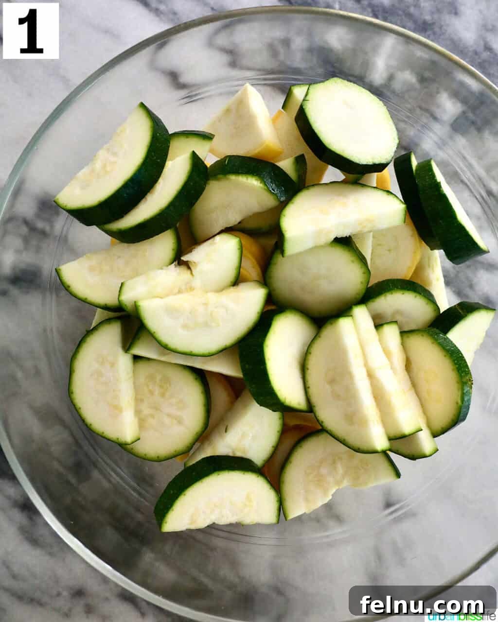 Air Fryer Zucchini and Squash Medley 5 Zucchini and yellow squash in a bowl