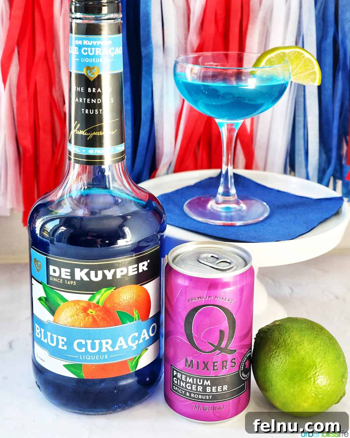 Ingredients to make Blue Wave Cocktails.