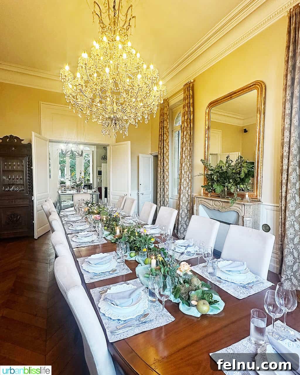 Elegant dinner table at Chateau de Valcreuse in La Roche-Posay, France