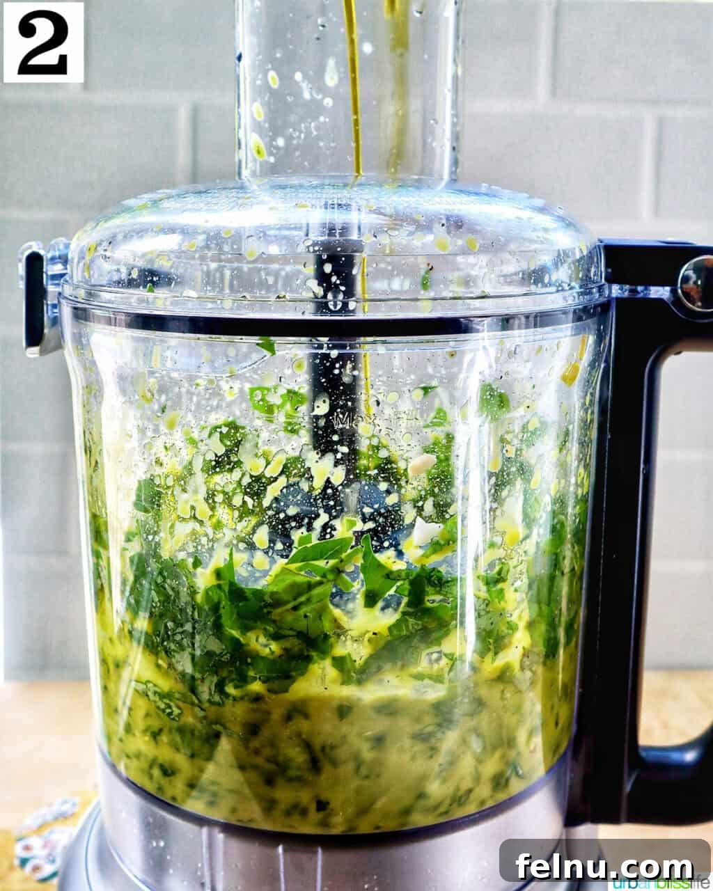 Homemade Basil Pesto: A Burst of Summer Flavor 6 Pesto ingredients partially blended in a food processor