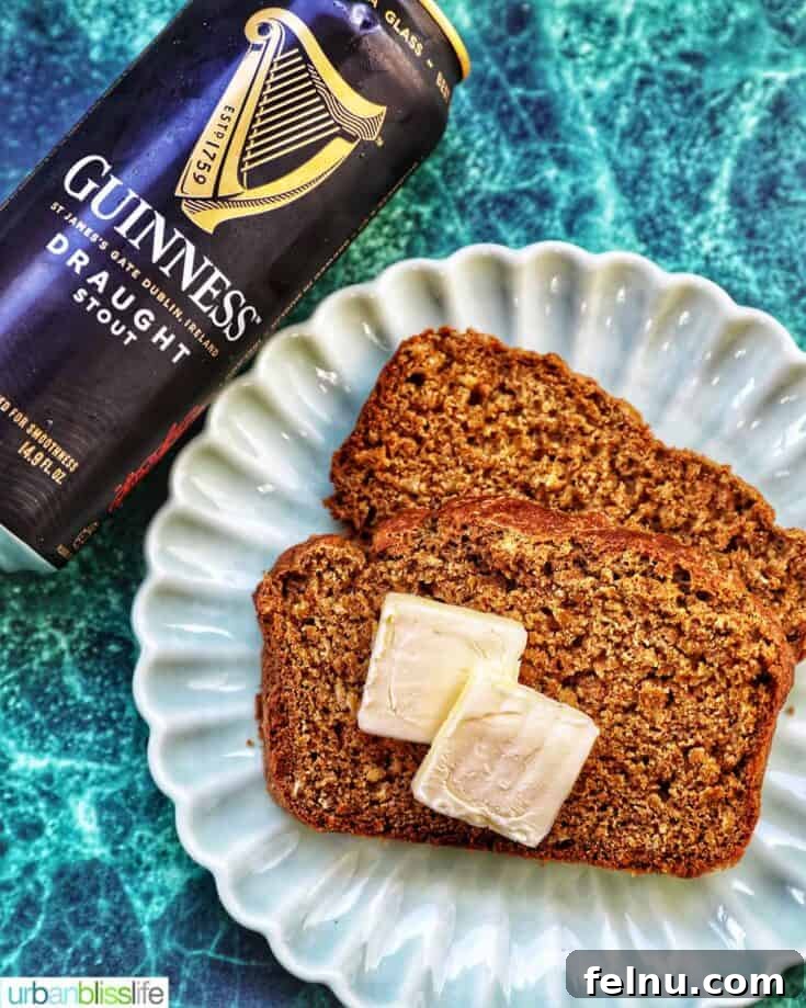 Rich Guinness Brown Bread, a dense and flavorful accompaniment.