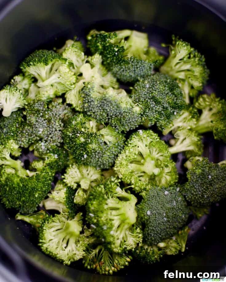 Perfectly cooked Air Fryer Broccoli, simple and healthy.