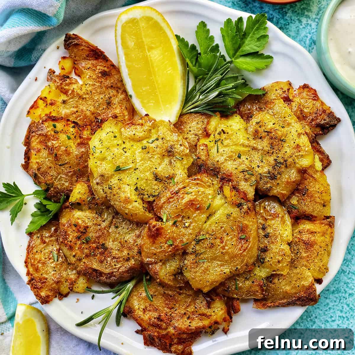 Crispy Air Fryer smashed potatoes, offering a delightful texture contrast.
