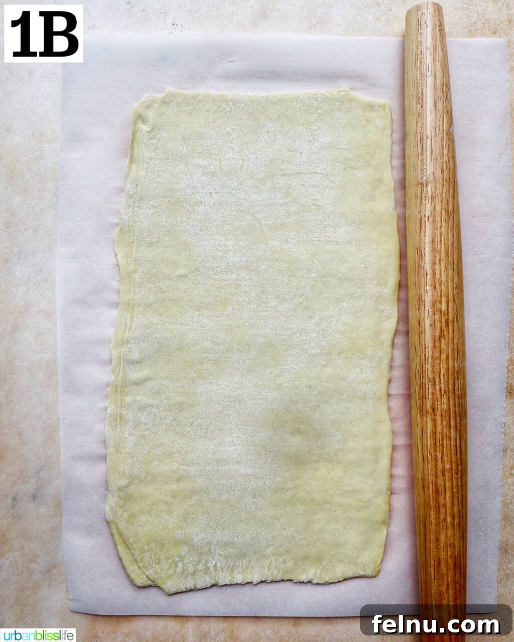 Image showing the puff pastry rectangle on a baking sheet.
