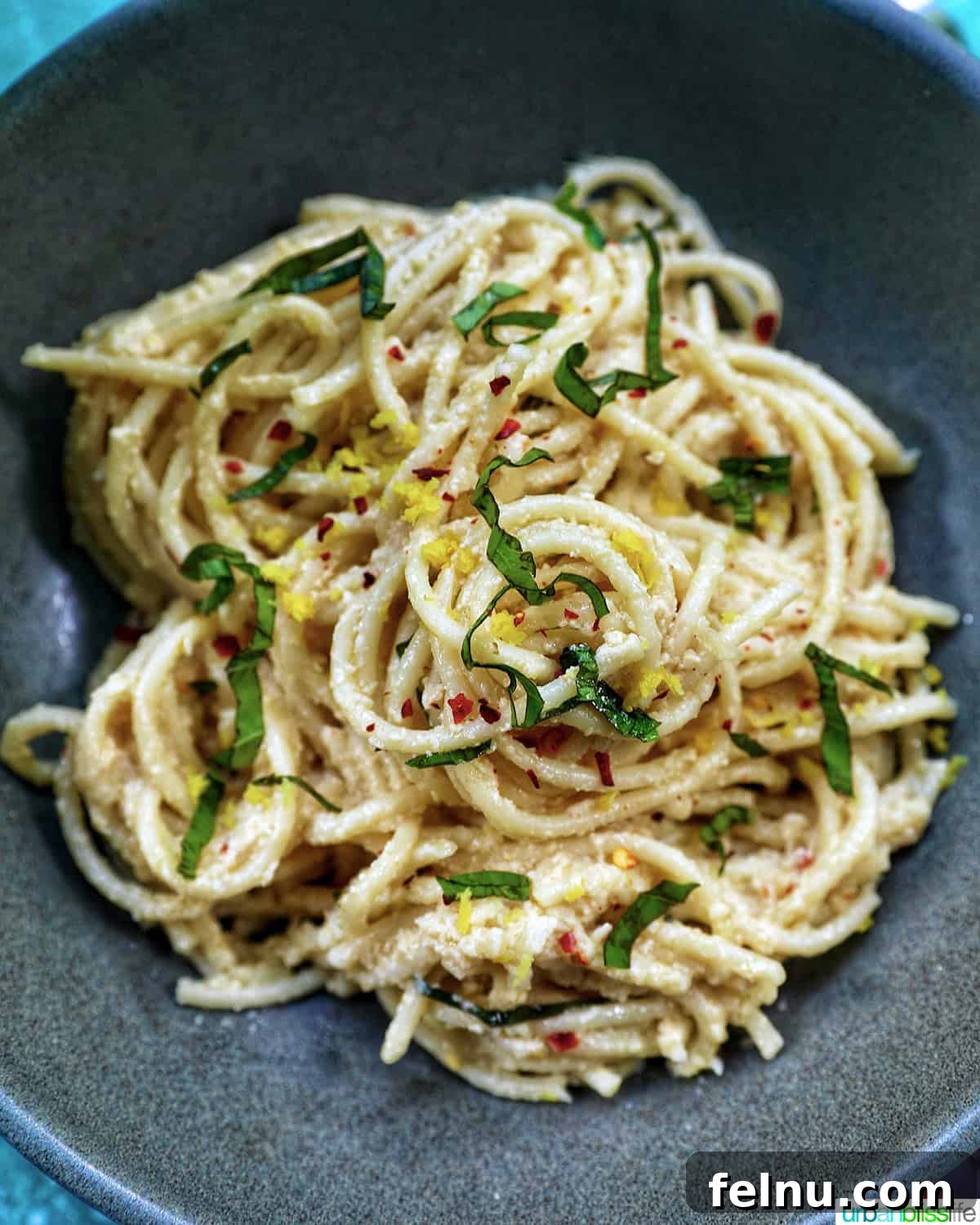 Tahini Sweet Treat 4 Close-up shot of a delicious bowl of tahini pasta.