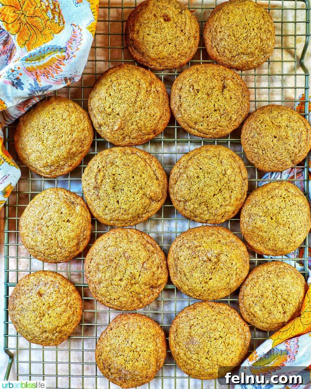 pumpkin pie spice cookies on a cooling rack.