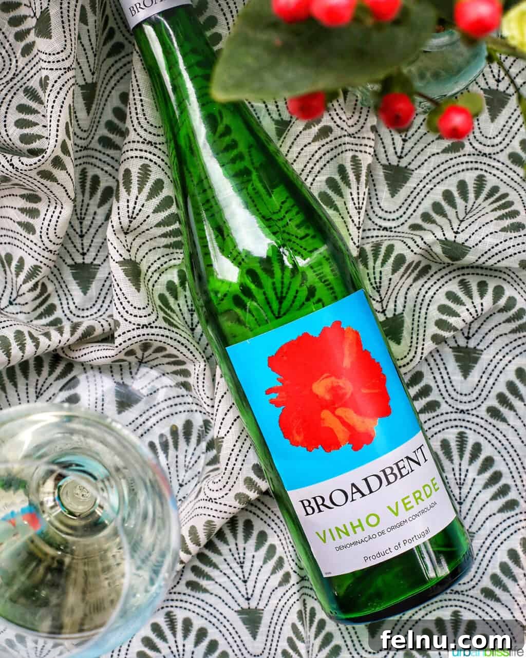 A bottle of Broadbent Vinho Verde white wine, ideal for pairing with Filipino cuisine.