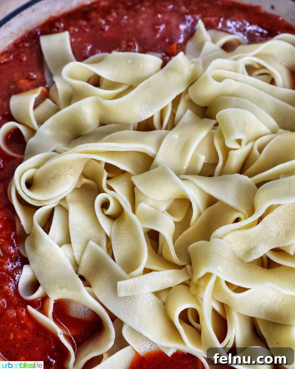 Adding noodles to lamb ragu