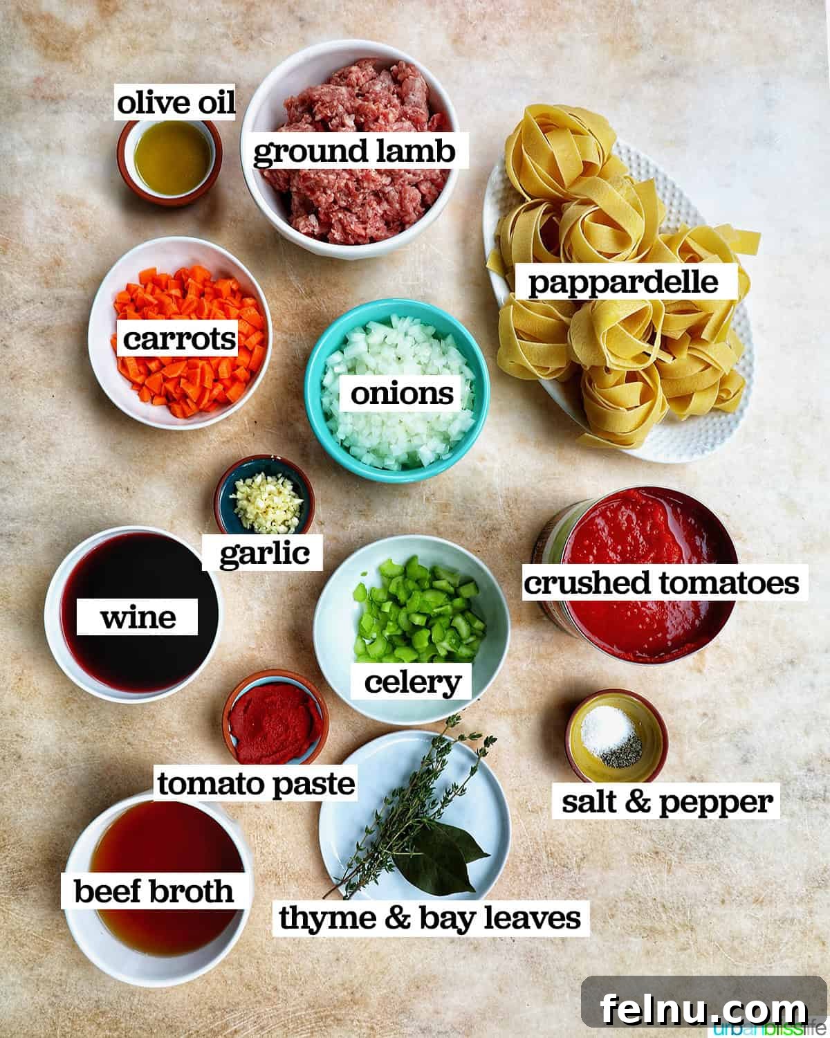 Ingredients for Lamb Ragu Pappardelle