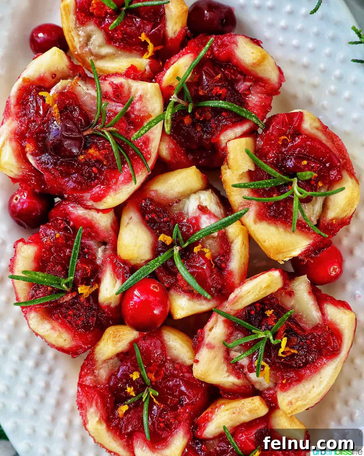 Cranberry brie tartlet appetizers on a plate