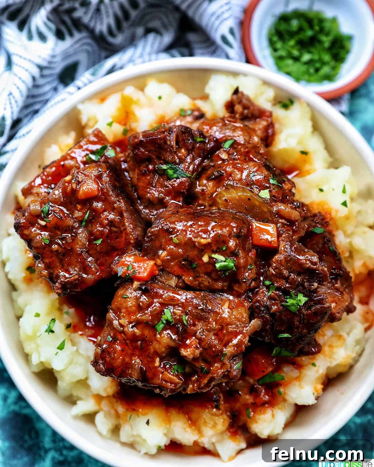 beer braised short ribs over mashed potatoes.