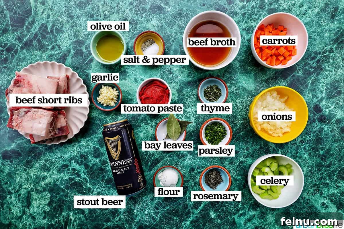 ingredients to make beer braised short ribs.