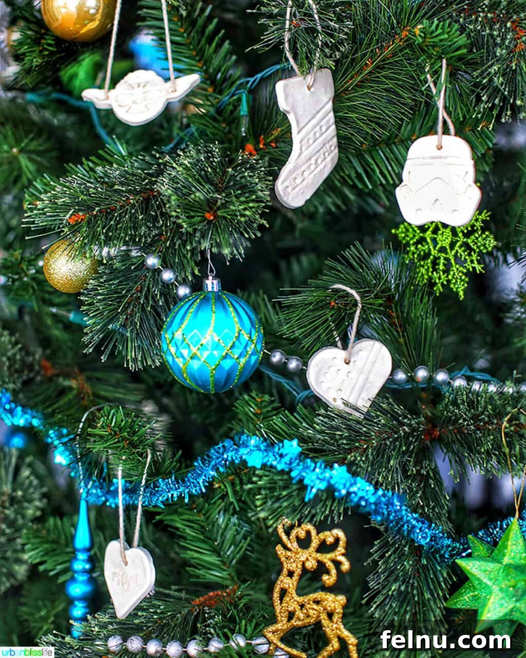 Baking Soda Clay Keepsake Decorations 2 Christmas tree adorned with baking soda ornaments
