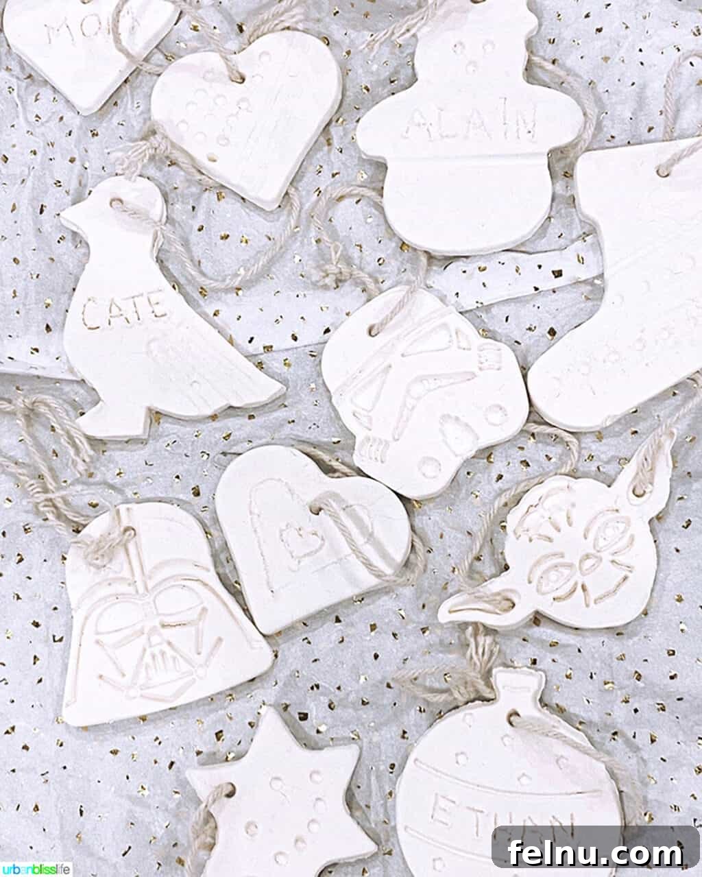 Baking Soda Clay Keepsake Decorations 3 Flat lay of baking soda ornaments and cookie cutters