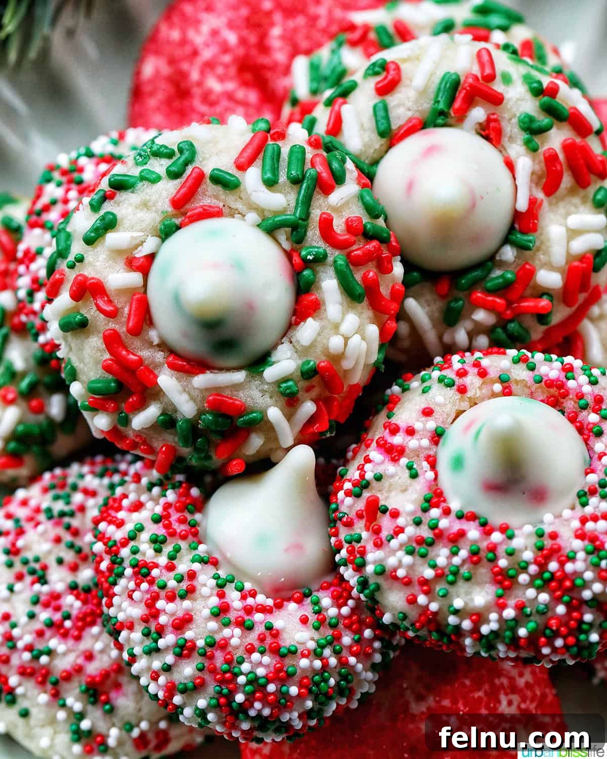 Almond Christmas Cookies with Red and Green Sprinkles
