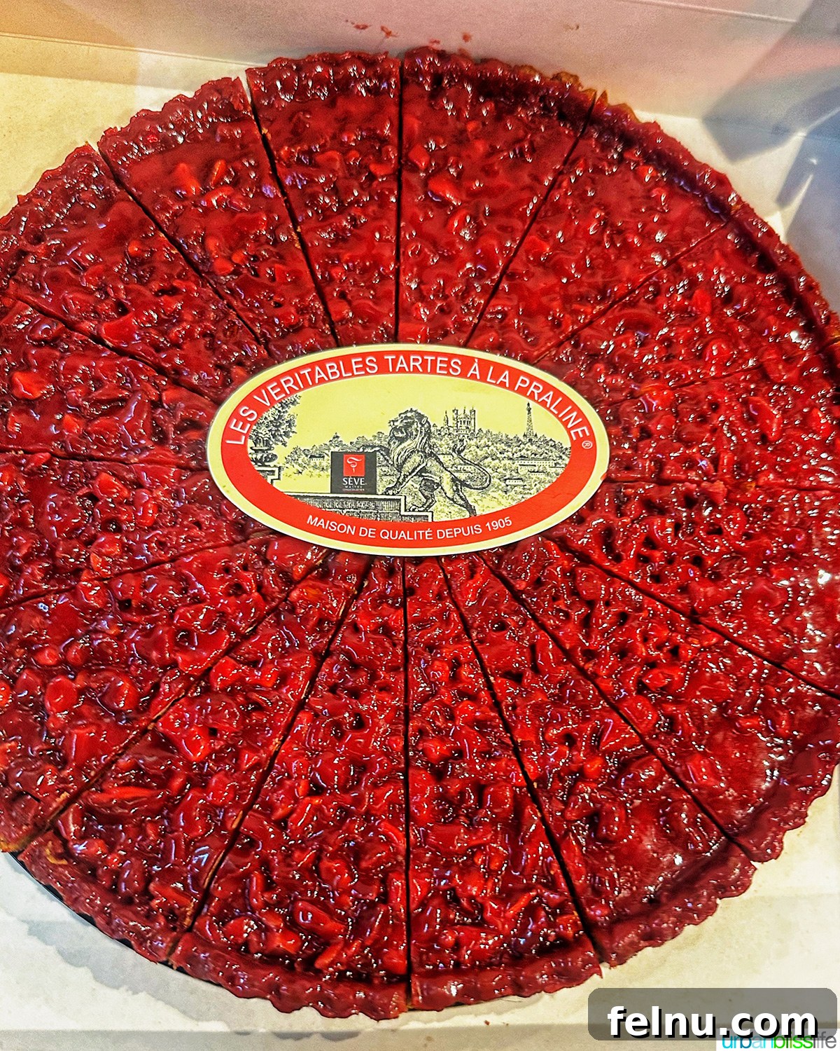 Paul Bocuse Lyon Food Hall 16 pink praline tart from Lyon - tarte aux pralines