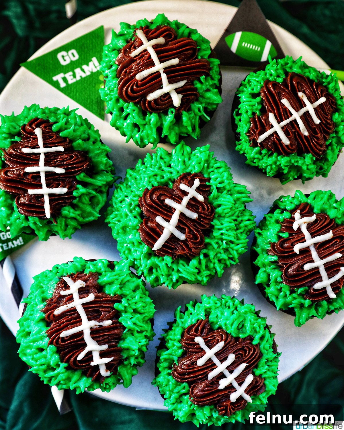 Touchdown Treats 2 Delicious football cupcakes decorated on a cake stand, ready for Game Day.
