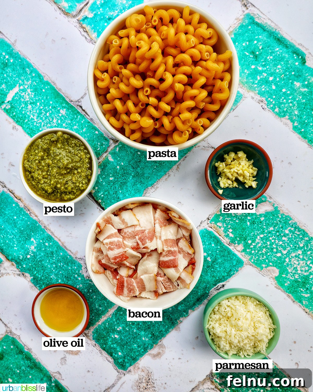 Bacon Pesto Pasta Delight 4 Ingredients for bacon pesto pasta