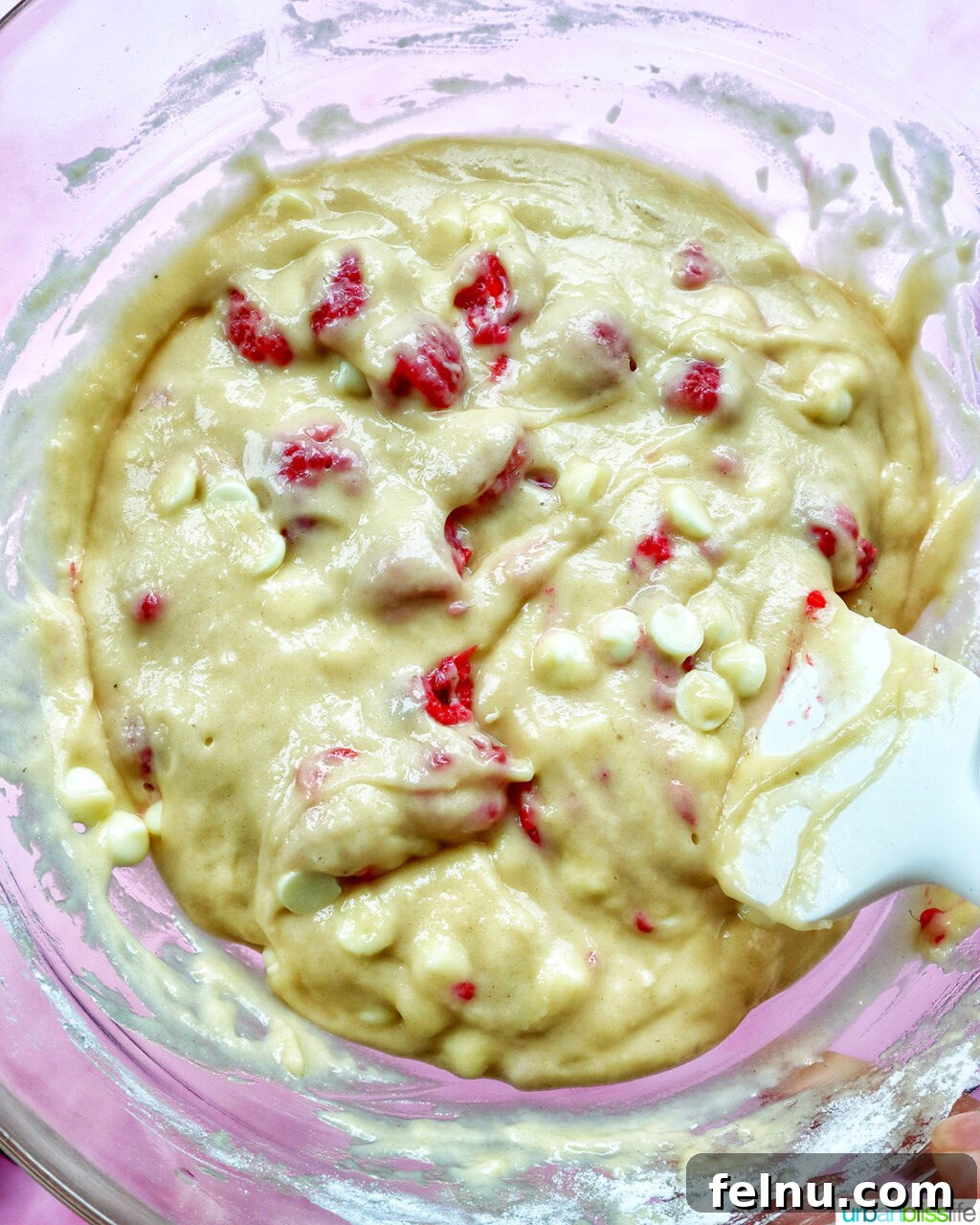 raspberry white chocolate chip muffin batter.