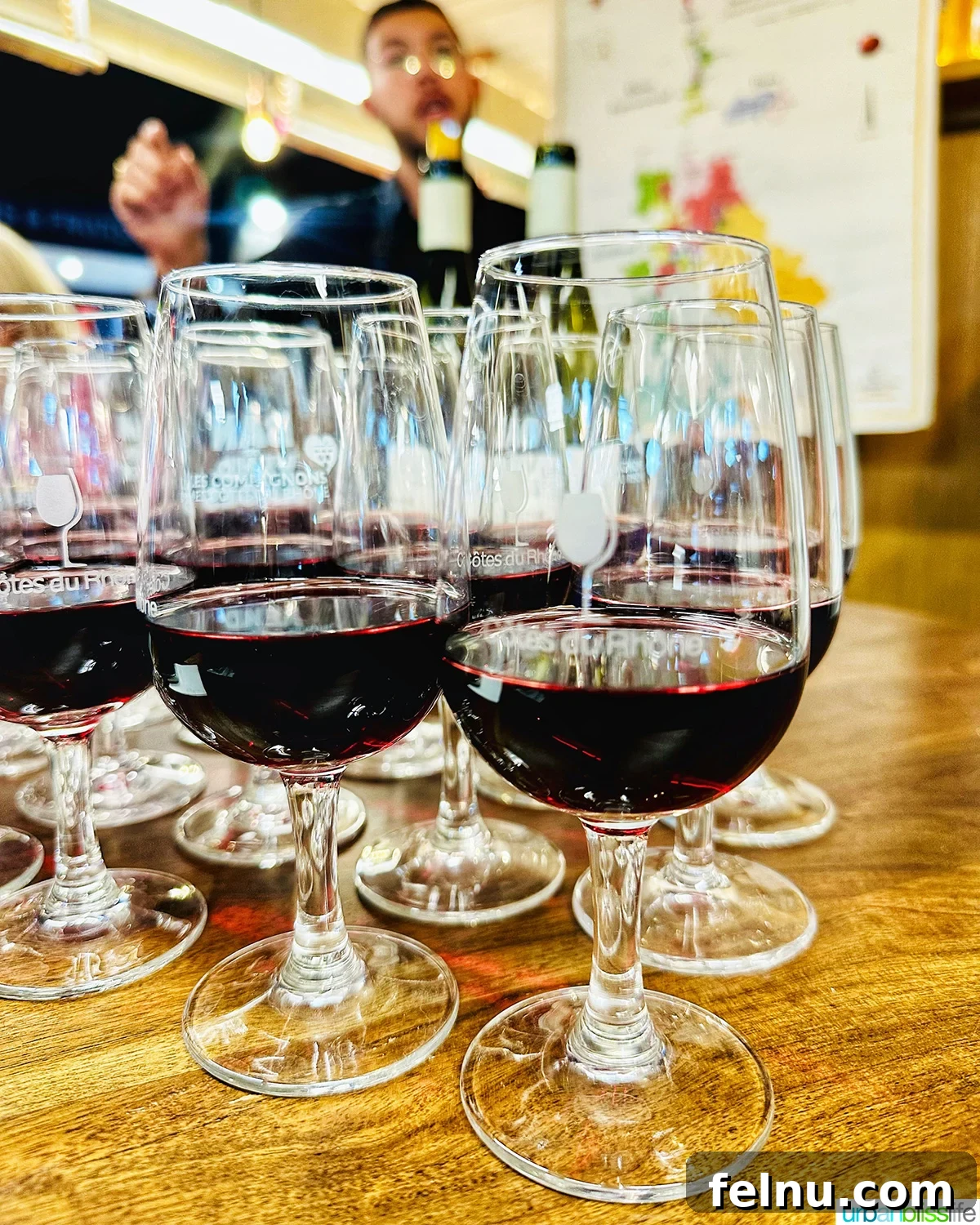 Red wine in glasses at Les Halles Avignon