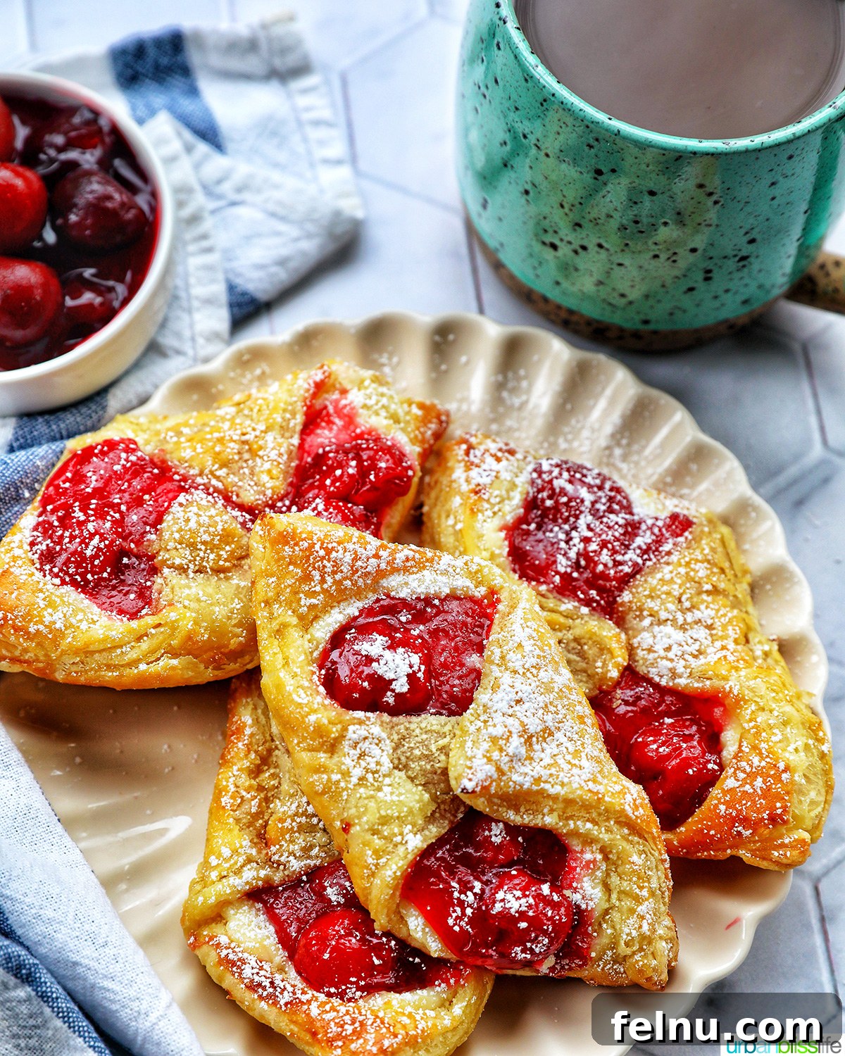 Cherry Delight Pastry 15 Cherry Danish pastries with coffee
