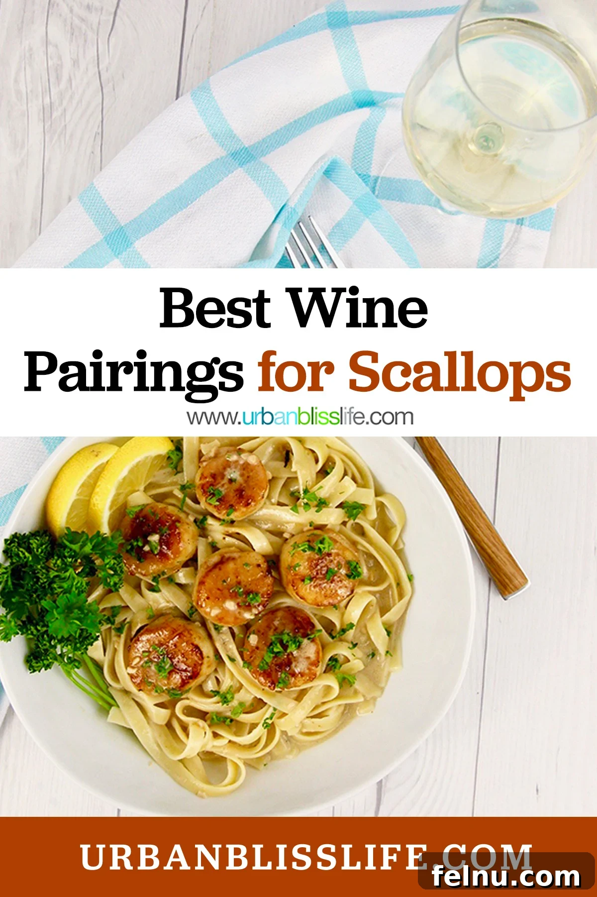 The Art of Pairing Wine with Scallops 2 best wine pairings for scallops with scallops risotto and white wine, featuring a glass of white wine and a plate of scallop risotto with lemon and parsley.