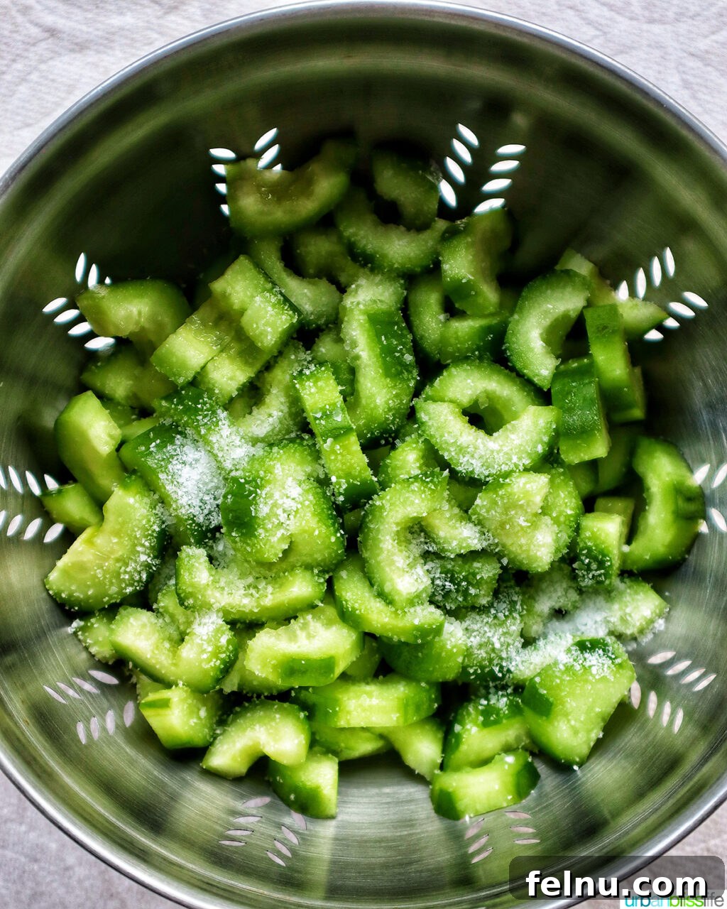 Cucumber Mint Delight 6 Cucumbers and Salt in Colander