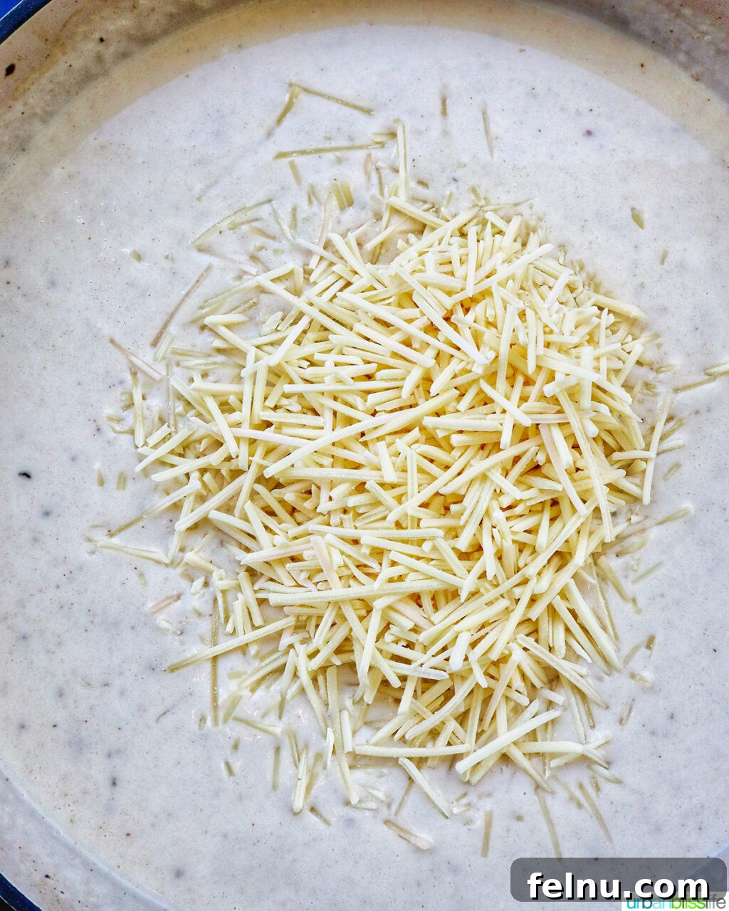 Garlic Parmesan Chicken Pasta
Scrumptious Garlic Parmesan Chicken Pasta 14 adding shredded cheese to creamy garlic pasta sauce in a pan.