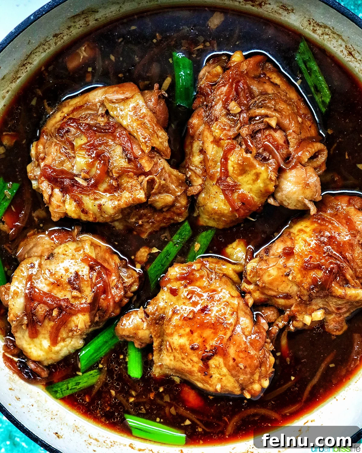 Fragrant Chinese Braised Chicken 17 Top-down view of a pan of Chinese braised chicken, ready to serve.