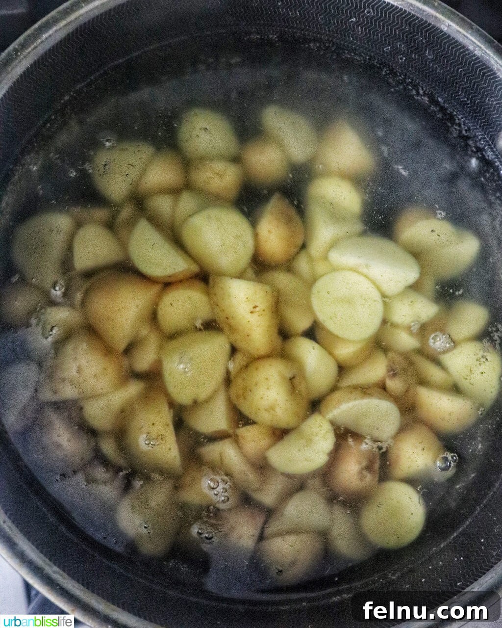 Dill Pickle Potato Salad Zesty Dill Pickle Potato Salad 5 Yukon Gold Potatoes Boiling - The first step in making the potato salad.