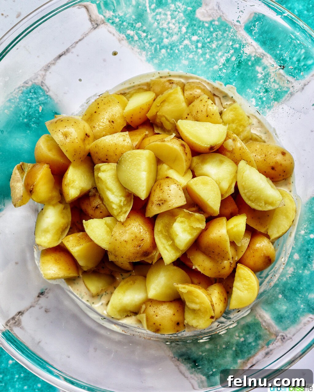 Dill Pickle Potato Salad Zesty Dill Pickle Potato Salad 8 Cooked Potatoes in a Bowl - Ready to be mixed with the dressing.